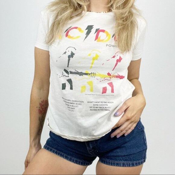 Chaser Cream AC/DC Graphic Band Tee Size Women's Large - Picture 1 of 7